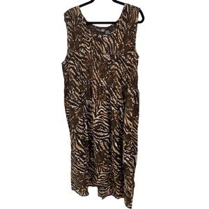 Jane Ashley Plus Size Brown Animal Print Smocked Sleeveless Maxi Dress 2X